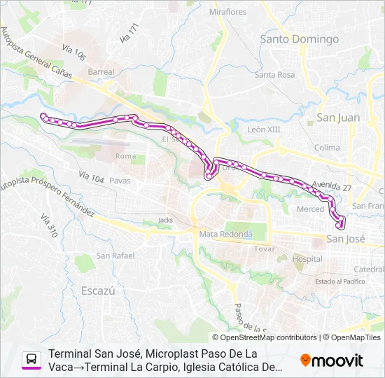 SAN JOSÉ - LA CARPIO POR LA URUCA Bus Line Map