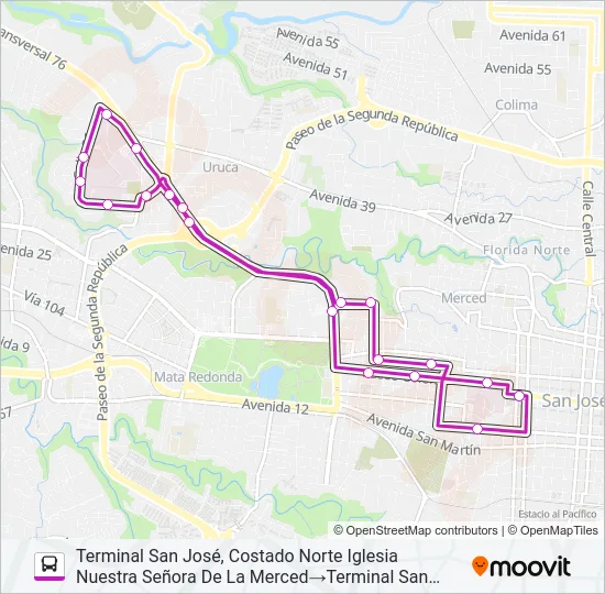 SAN JOSÉ - HOSPITAL MÉXICO POR PISTA Bus Line Map