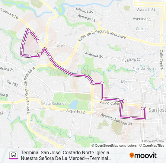 SAN JOSÉ - HOSPITAL MÉXICO POR PISTA Bus Line Map
