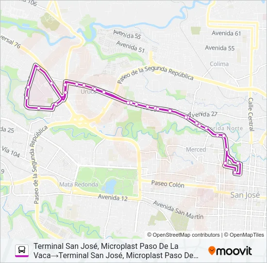 SAN JOSÉ - HOSPITAL MÉXICO POR LA URUCA Bus Line Map