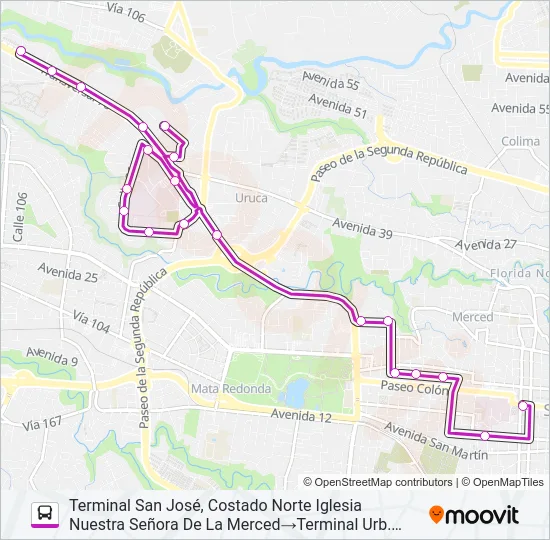 SAN JOSÉ - URB. ROSSITER CARBALLO POR PISTA Bus Line Map