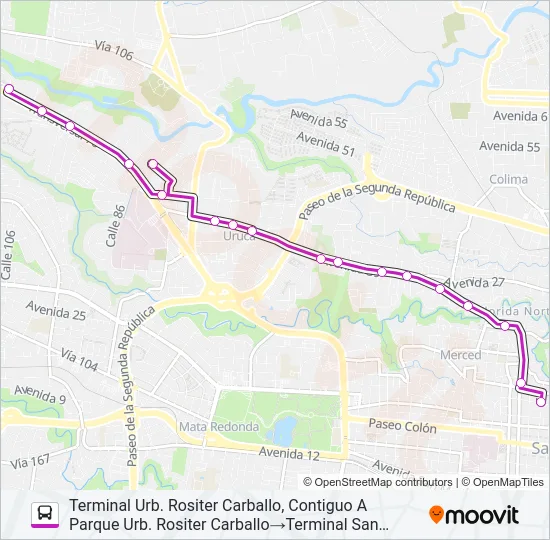 SAN JOSE - URB. ROSSITER CARBALLO POR LA URUCA Bus Line Map