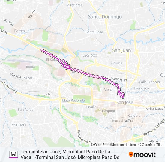 Mapa de SAN JOSE - URB. ROSSITER CARBALLO POR LA URUCA de autobús