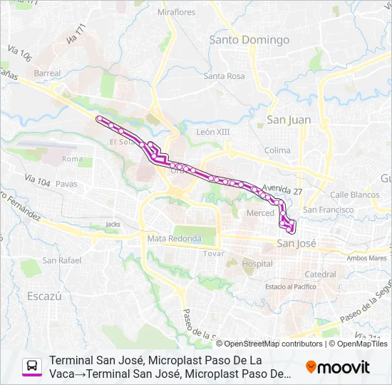SAN JOSE - URB. ROSSITER CARBALLO POR LA URUCA Bus Line Map
