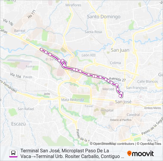 Mapa de SAN JOSE - URB. ROSSITER CARBALLO POR LA URUCA de autobús