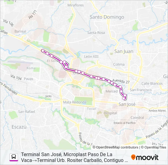 SAN JOSE - URB. ROSSITER CARBALLO POR LA URUCA Bus Line Map