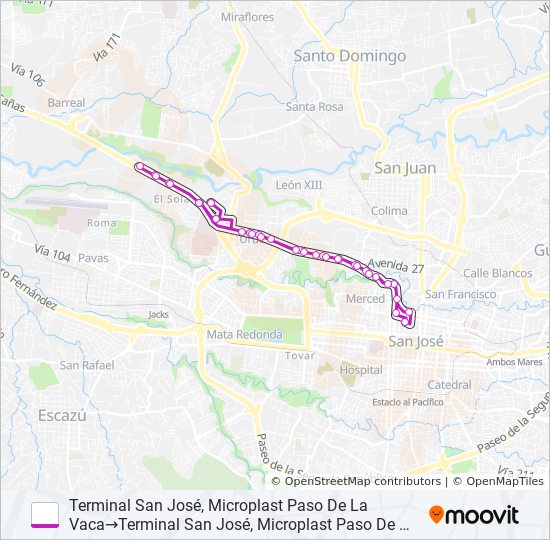Mapa de SAN JOSE - URB. ROSSITER CARBALLO POR LA URUCA de autobús