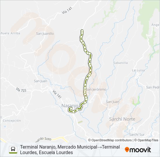 Mapa de NARANJO - CIRRÍ - LOURDES de autobús