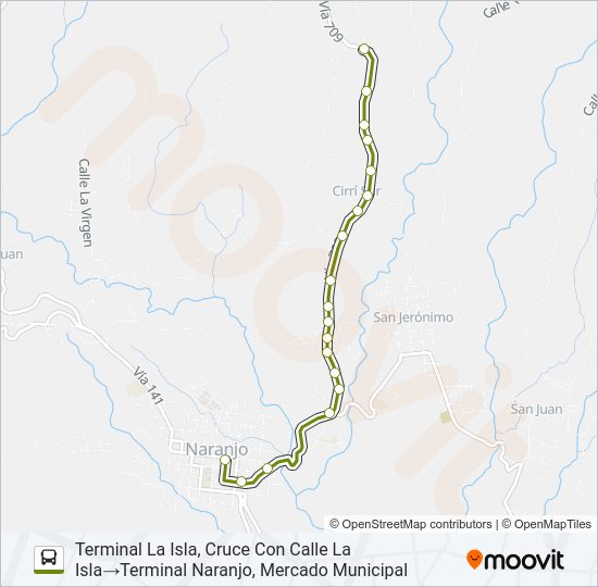Mapa de NARANJO - CIRRÍ - LOURDES de autobús