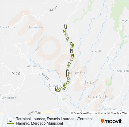 Mapa de NARANJO - CIRRÍ - LOURDES de autobús