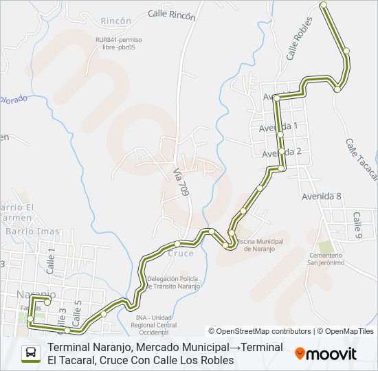 Mapa de NARANJO - SAN JERÓNIMO Y RAMALES de autobús