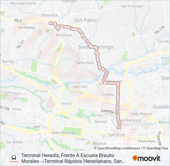SAN JOSÉ - HEREDIA POR SANTO DOMINGO Bus Line Map
