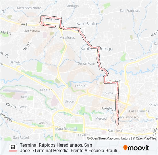 SAN JOSÉ - HEREDIA POR SANTO DOMINGO bus Line Map