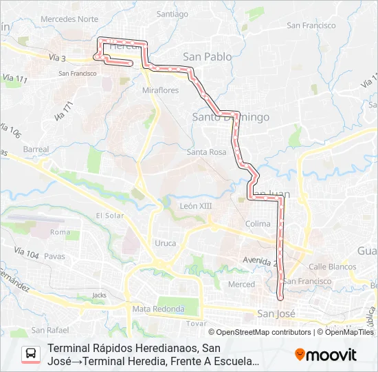 SAN JOSÉ - HEREDIA POR SANTO DOMINGO Bus Line Map