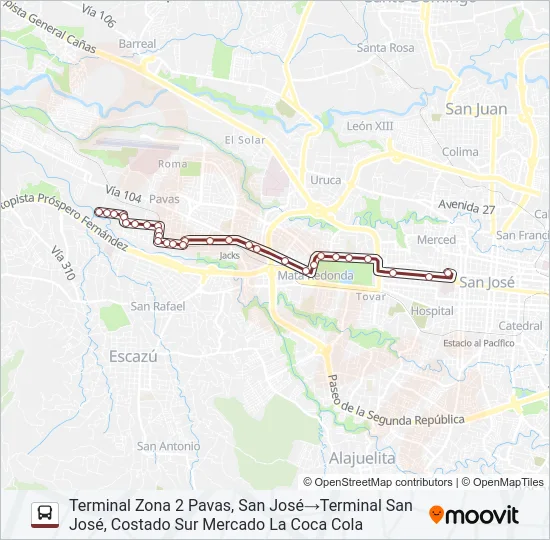 SAN JOSE - PAVAS - ZONA 2 Bus Line Map