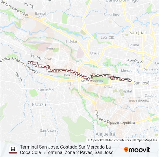 SAN JOSÉ - PAVAS - ZONA 1 Bus Line Map