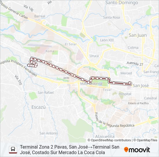 SAN JOSÉ - PAVAS - ZONA 1 Bus Line Map