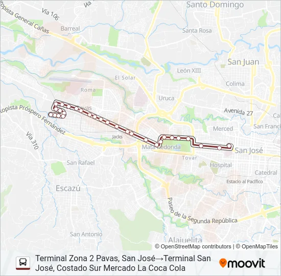 SAN JOSÉ - PAVAS - ZONA 1 Bus Line Map