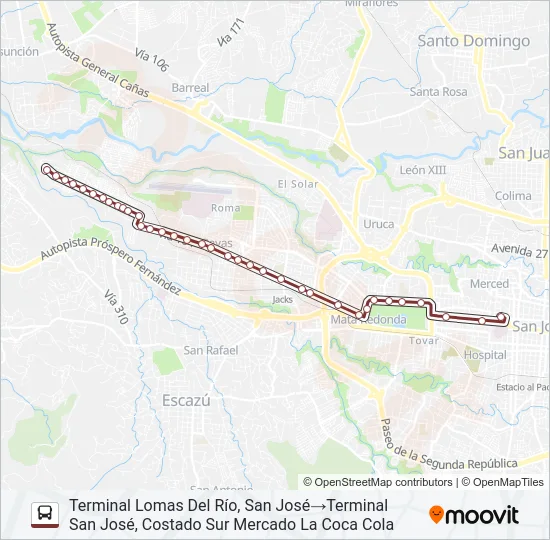 Mapa de SAN JOSÉ - PAVAS - LOMAS DEL RÍO de autobús