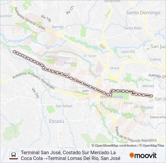SAN JOSÉ - PAVAS - LOMAS DEL RÍO Bus Line Map