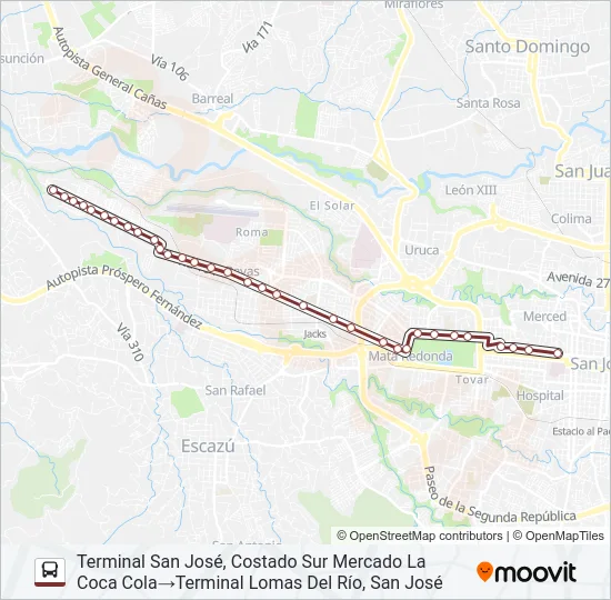 SAN JOSÉ - PAVAS - LOMAS DEL RÍO Bus Line Map