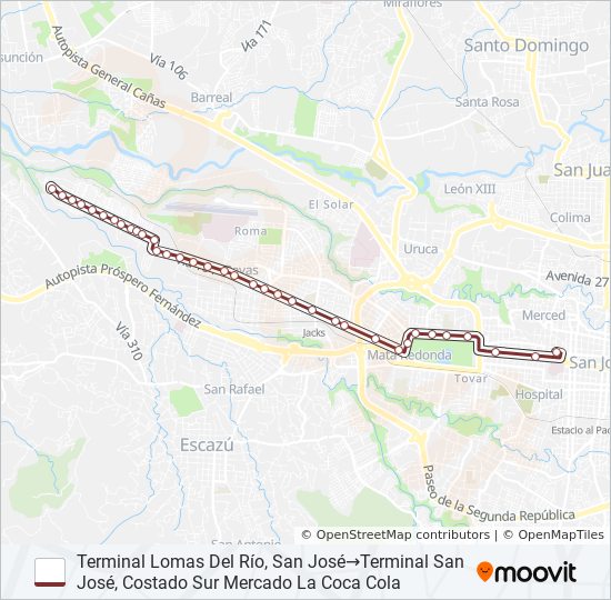 SAN JOSÉ - PAVAS - LOMAS DEL RÍO bus Line Map