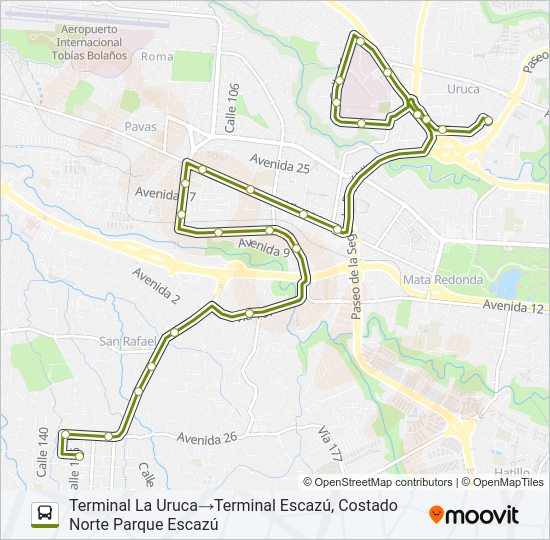 Mapa de INTER URUCA - PAVAS - ESCAZÚ de autobús