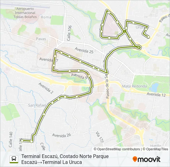 Mapa de INTER URUCA - PAVAS - ESCAZÚ de autobús