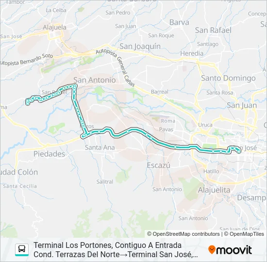 SAN JOSÉ - LINDORA - LA GUÁCIMA Y RAMALES Bus Line Map
