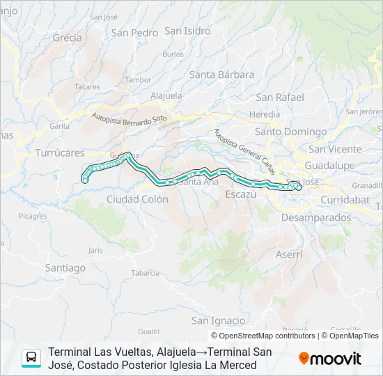 SAN JOSÉ - LA GUÁCIMA Y RAMALES POR RUTA 27 Bus Line Map