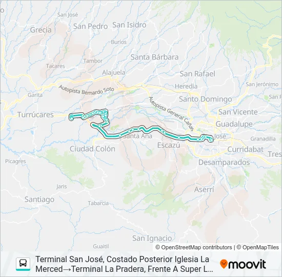 SAN JOSÉ - LA GUÁCIMA Y RAMALES POR RUTA 27 Bus Line Map