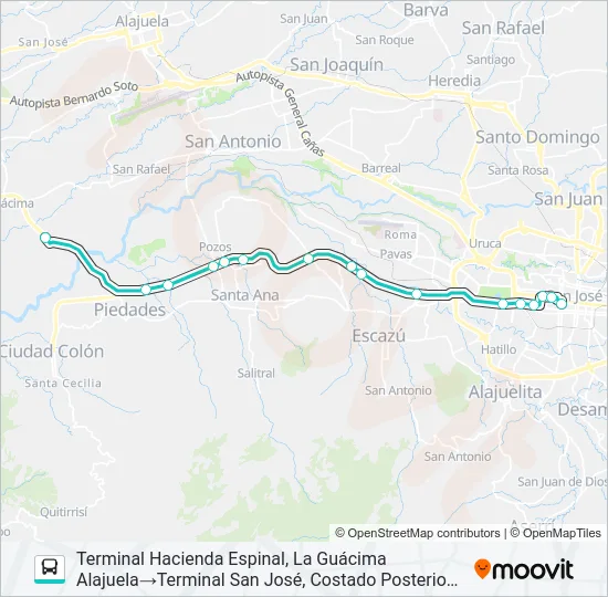 SAN JOSÉ - LA GUÁCIMA Y RAMALES POR RUTA 27 Bus Line Map