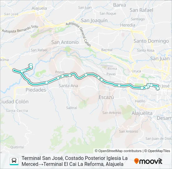 SAN JOSÉ - LA GUÁCIMA Y RAMALES POR RUTA 27 Bus Line Map