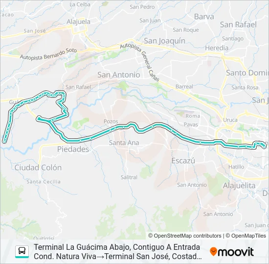 SAN JOSÉ - LA GUÁCIMA Y RAMALES POR RUTA 27 Bus Line Map