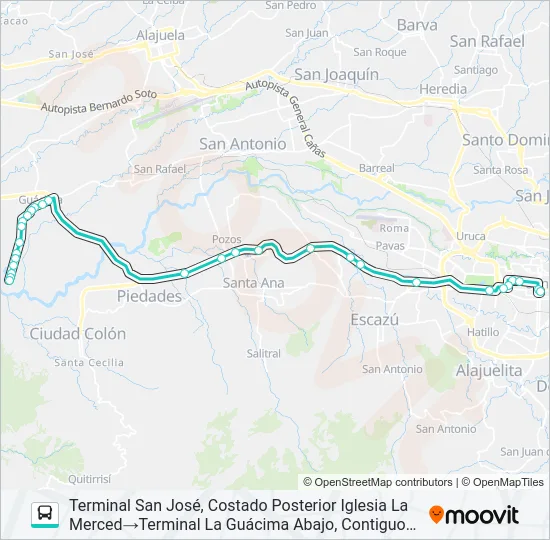 SAN JOSÉ - LA GUÁCIMA Y RAMALES POR RUTA 27 Bus Line Map