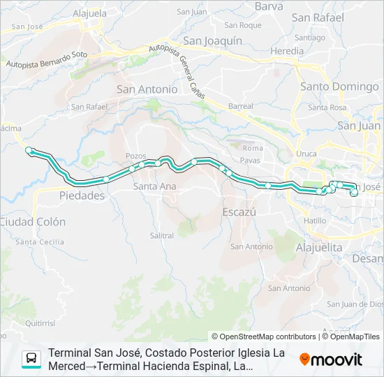 SAN JOSÉ - LA GUÁCIMA Y RAMALES POR RUTA 27 Bus Line Map