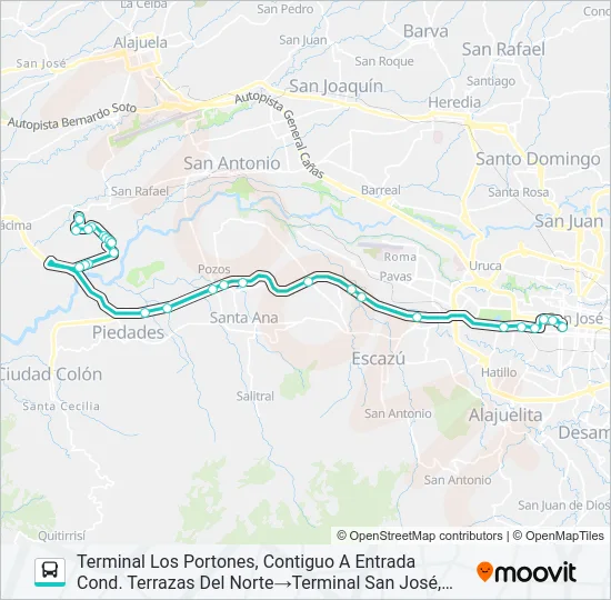 SAN JOSÉ - LA GUÁCIMA Y RAMALES POR RUTA 27 Bus Line Map
