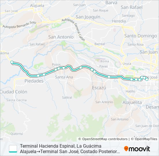 SAN JOSÉ - LA GUÁCIMA Y RAMALES POR RUTA 27 bus Line Map