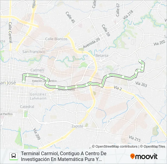 SAN JOSÉ - SAN PEDRO - CARMIOL Bus Line Map