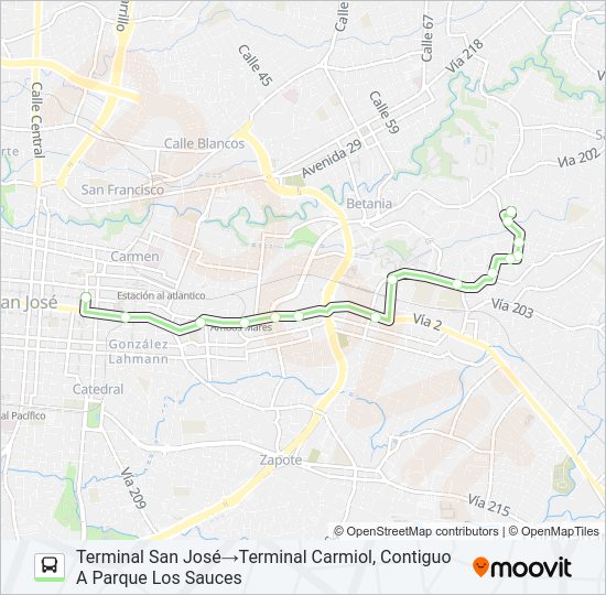 Mapa de SAN JOSÉ - SAN PEDRO - CARMIOL de autobús