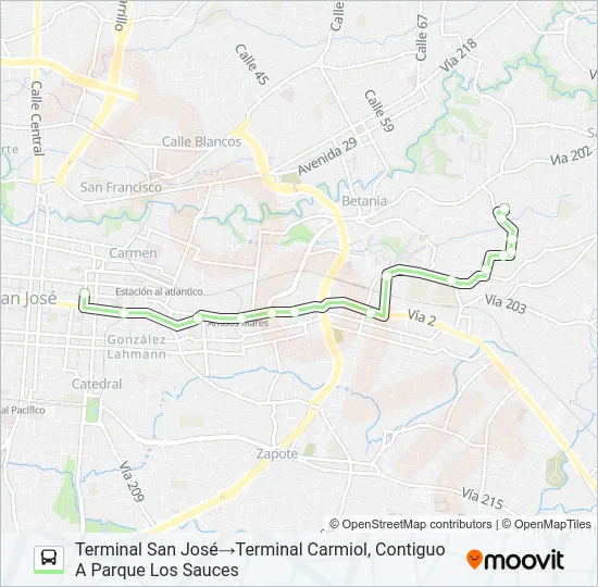 SAN JOSÉ - SAN PEDRO - CARMIOL Bus Line Map