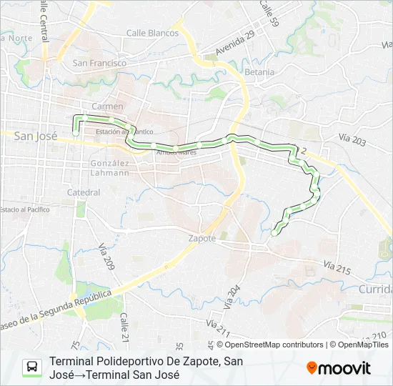 SAN JOSE - SAN PEDRO - BARRIO PINTO Bus Line Map