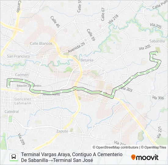 SAN JOSE - SAN PEDRO - VARGAS ARAYA Bus Line Map