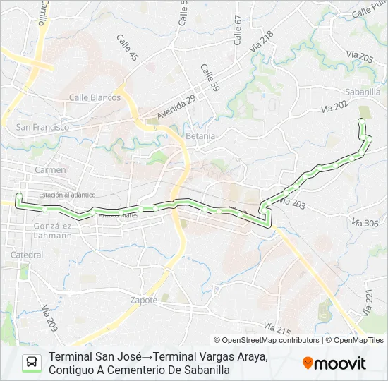SAN JOSE - SAN PEDRO - VARGAS ARAYA Bus Line Map