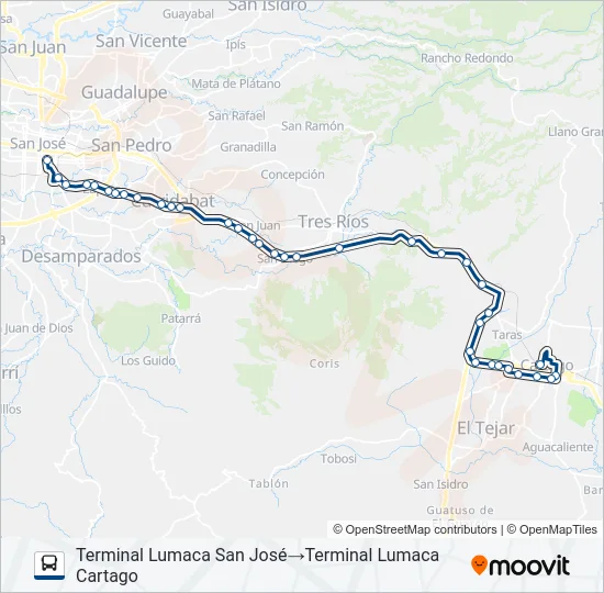 SAN JOSÉ - CARTAGO DIRECTO Bus Line Map
