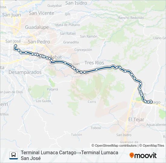 SAN JOSÉ - CARTAGO DIRECTO Bus Line Map