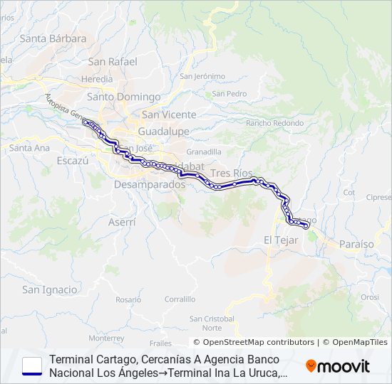 Mapa de CARTAGO - INA LA URUCA (ESPECIALES) de autobús