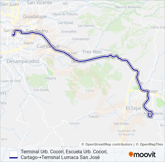 Mapa de URB. COCORÍ - SAN JOSÉ (ESPECIALES) de autobús