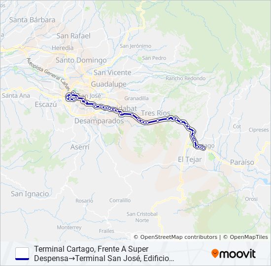 Mapa de CARTAGO - ICE SABANA NORTE (ESPECIALES) de autobús