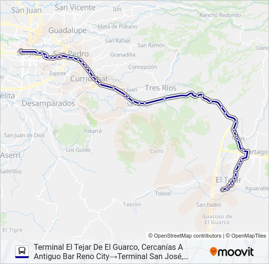 Mapa de TEJAR EL GUARCO - SAN JOSÉ (ESPECIALES) de autobús